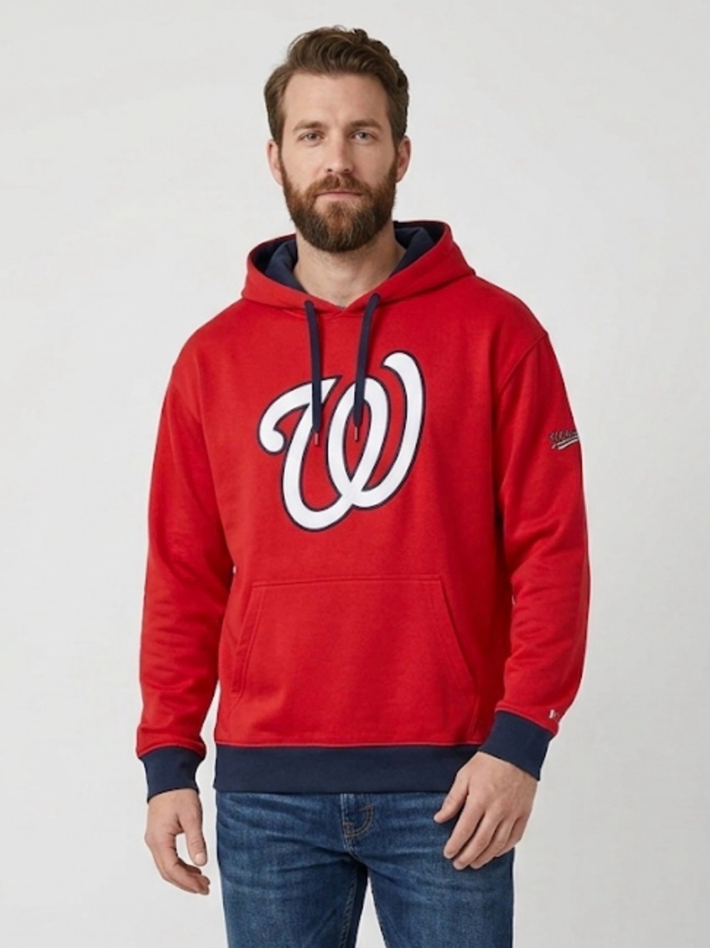 Washington Nationals “W” Stitches Red Navy Blue Pullover Hoodie Sweatshirt XL